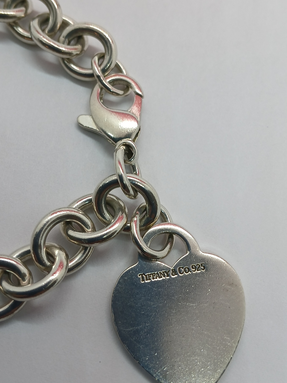 Sterling Silver Tiffany & Co Heart Tag Charm Bracelet 925 Engraved initial "J" - Picture 2 of 7